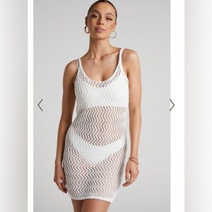 CROCHET SCOOP BACK TIE STRAP MINI DRESS IN WHITE SIZE LARGE